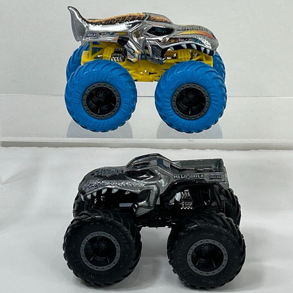 Hot Wheels Monster Truck Jam Mega Wrex Grey Silver Blue Tires 1:64 Tyrannosaurus